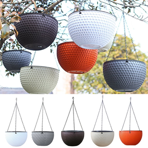 Dengjunhu Resin Round Hanging Planter Baskets for Indoor and Outdoor Plants-Perfect for Porches and Patio Decor