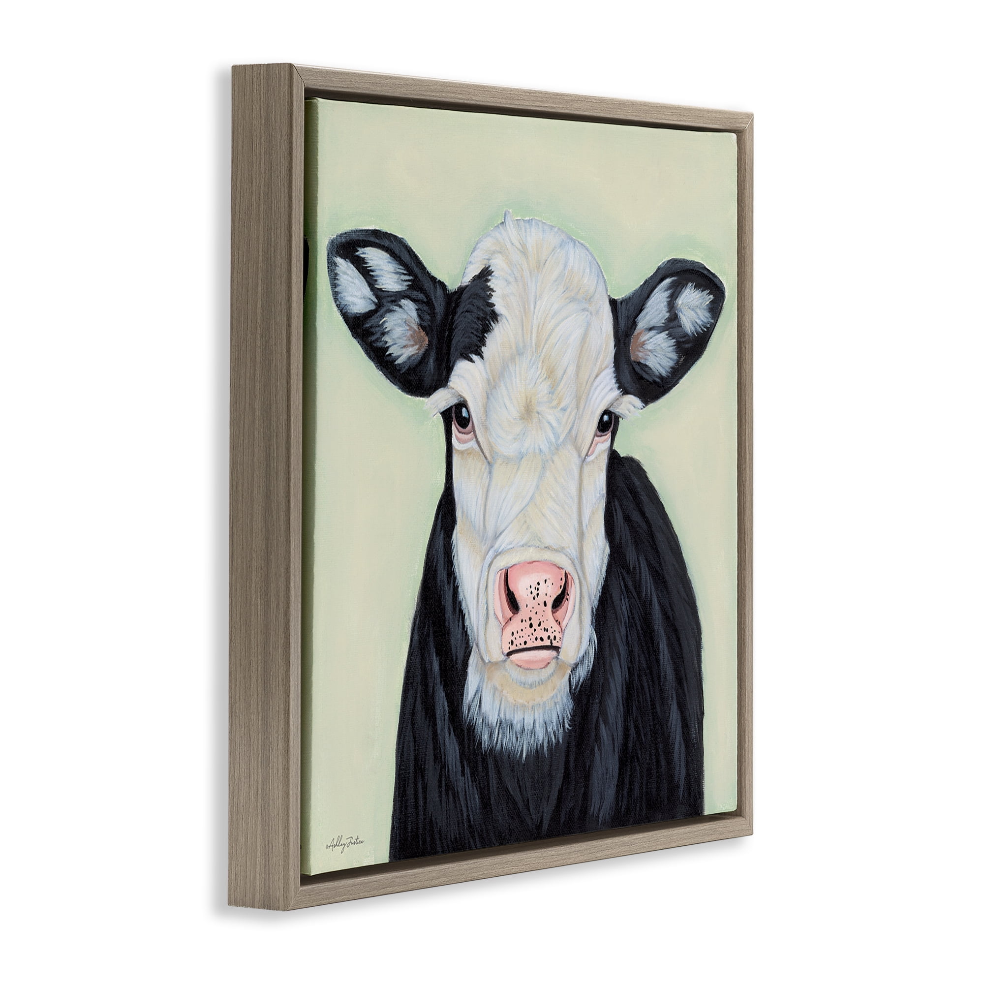 Stupell Industries Cow with Spotted Ears Animals Painting Brown Floater Framed Canvas Art Print Wall Art, 25 x 25