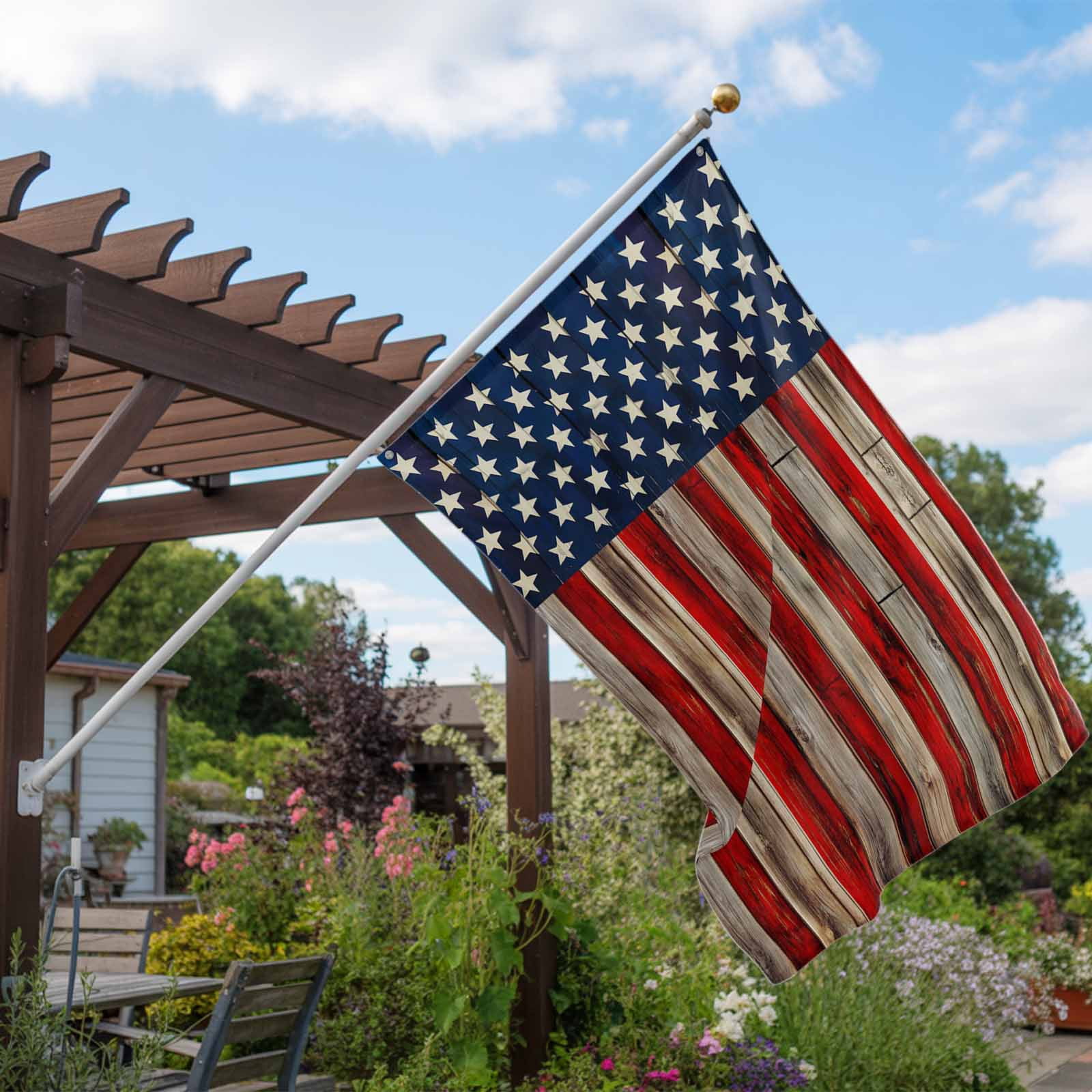 4th of July Flags for Outside 3x5 ft USA Flag Outdoor Flags Double Sided Grommets House Banner Patriotic Stars Stripes Retro Wood Grain Patio Yard Flag for Outdoor Party Porch Independence Day
