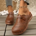 thumbnail image 2 of Mules for Women Thick Sole Orthopedic Sandals Splice Leather Closed Round Toe Hollow out Slip on Slides Walking Shoes Brown Size 7.5, 2 of 7