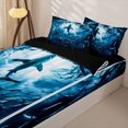 thumbnail image 3 of jejeloiu Underwater Shark Print Zipper Full Size Comforter Sets with Fitted Sheet and 2 Pillowcases,Ocean Fish Pattern Zipper Bedding Set For Boys,Blue Black,Black Reversible,4 Pieces, 3 of 7