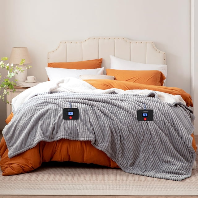 Manta eléctrica Westinghouse de franela tamaño queen, color gris sherpa