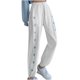 thumbnail image 1 of Gibobby Pantalones sueltos de cintura ancha para mujer a la estampados pantalones casuales largos con cordón para mujer (White, M), 1 of 5