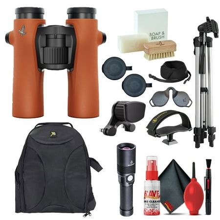 Swarovski 8x32 NL Pure Binoculars (Burnt Orange) + Swarovski Forehead Rest + 6FT Tripod + Padded Backpack + Binocular Tripod Adapter + Flashlight + Cleaning Kit