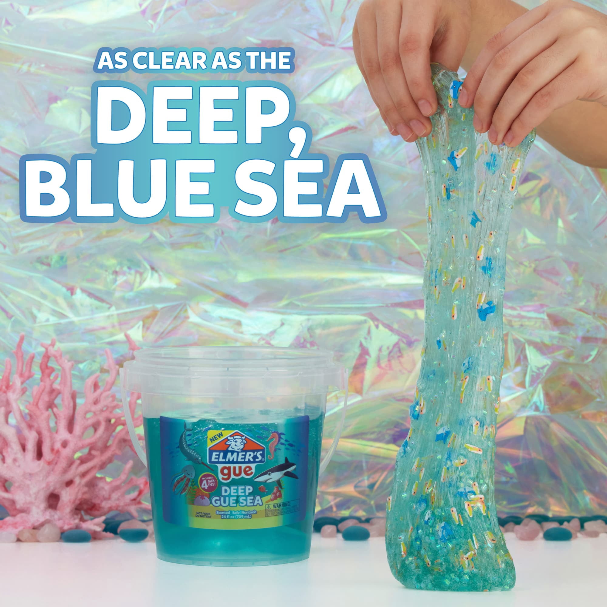Elmer’s Gue Pre-Made Slime, Blue Clear Slime, Includes 4 Sets of Unique Mix-Ins, 1.5-lb Bucket