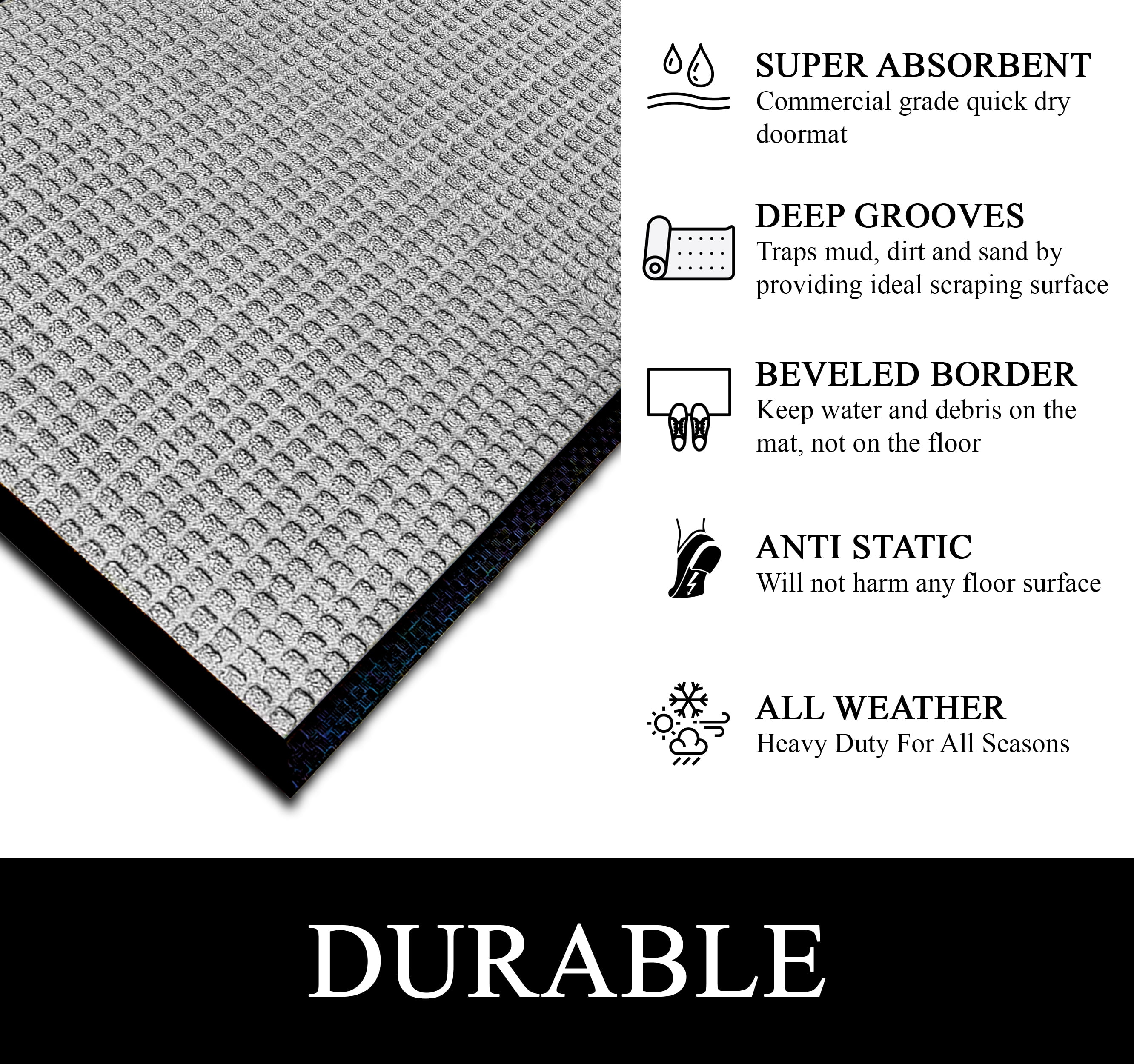 A1HC Indoor Outdoor Mat, Front and Back Entrance Welcome Mats, Front Door Patio Mats 36X60 Inches, Non-Slip Easy Clean Entrance Washable Large Size Doormats, Light Grey