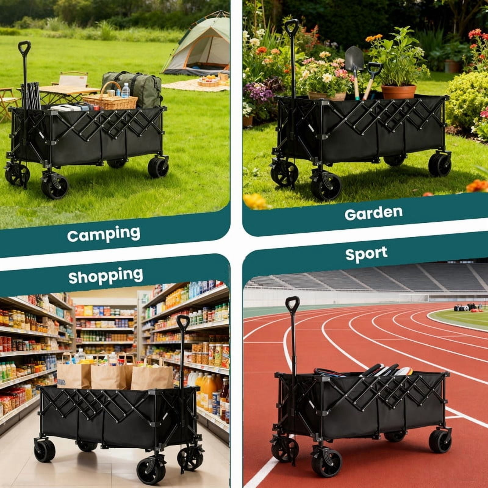 Gianna Foldable Wagon Cart, 440lbs Capacity heavy-duty steel frame