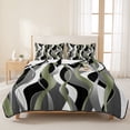 thumbnail image 3 of King Quilt Set 96''x106'', Sage Green Stripe Lightweight Bedspread Coverlet Set with 2 Pillow Shams, Grey White Geometric Modern Abstract Breathable All Season Quilt Bedding for Bedroom/Guest Room, 3 of 9