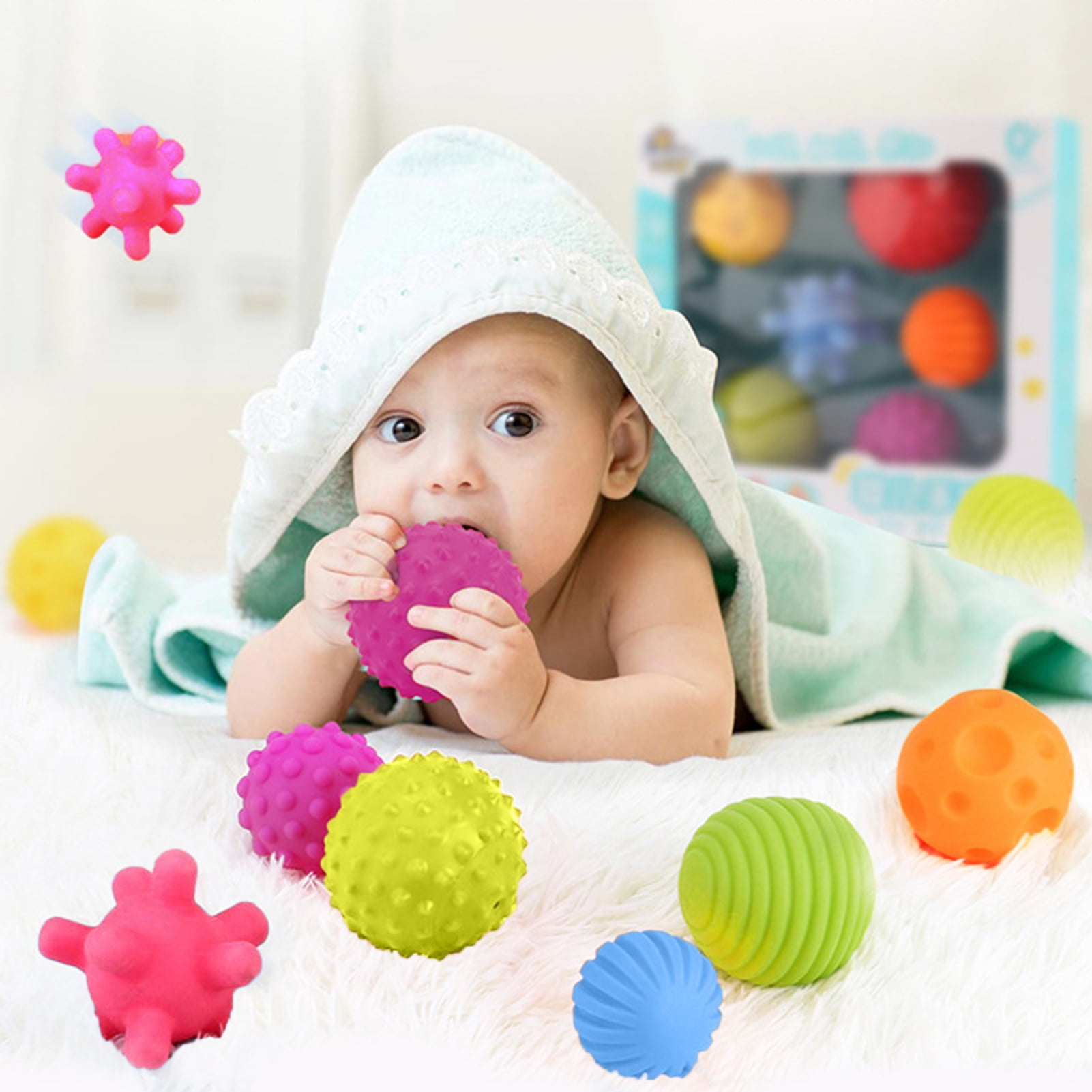 6PCS SENSORY TOUCH MULTIPLE TEXTURED BABY BALLS WITH BB SOUND BATH EDUCATION TOY