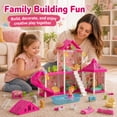 thumbnail image 4 of JoyStone 106 PCS Doll House Building Set, Pink DIY Dollhouse with Light String, Plastic Floor, 2 Dolls, Pool and Slide for Girls Ages 3+, 4 of 10