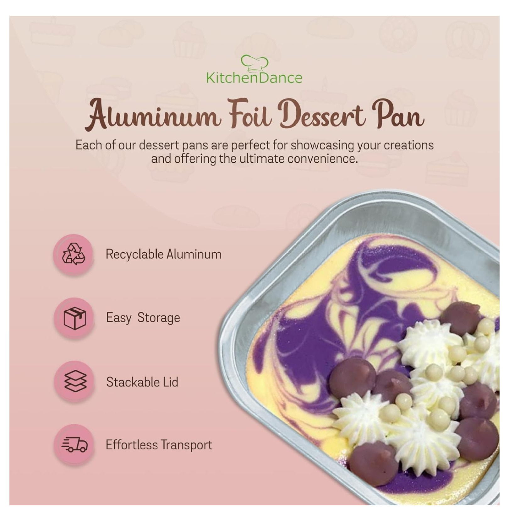KitchenDance Disposable Dessert Pan Set with Lids - 4x4 inch 