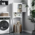thumbnail image 3 of Over The Toilet Storage Cabinet with Open Shelf, Organizer with Adjustable Shelf and Double Doors,Over The Toilet Storage Shelf Free Standing- White, 3 of 9