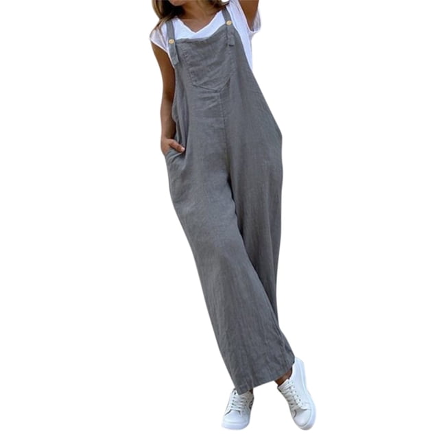 WEAIXIMIUNG Pantalon Habillé pour Femme avec Poches Grande Taille Salopette Décontractée Sans Manches pour Femme Combinaison Longue Ample Pantalon Pantalon Salopette
