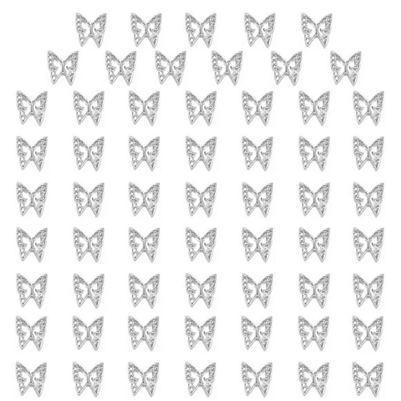 qiipii 60pcs Silver Butterfly Nail Charms Bulk3D Butterflies Charms for Acrylic Nails Nail Alloy Studs Charms Nail Art Jewels Decoration Supplies Accessories for Nails Face Makeup Body DIY Crafts