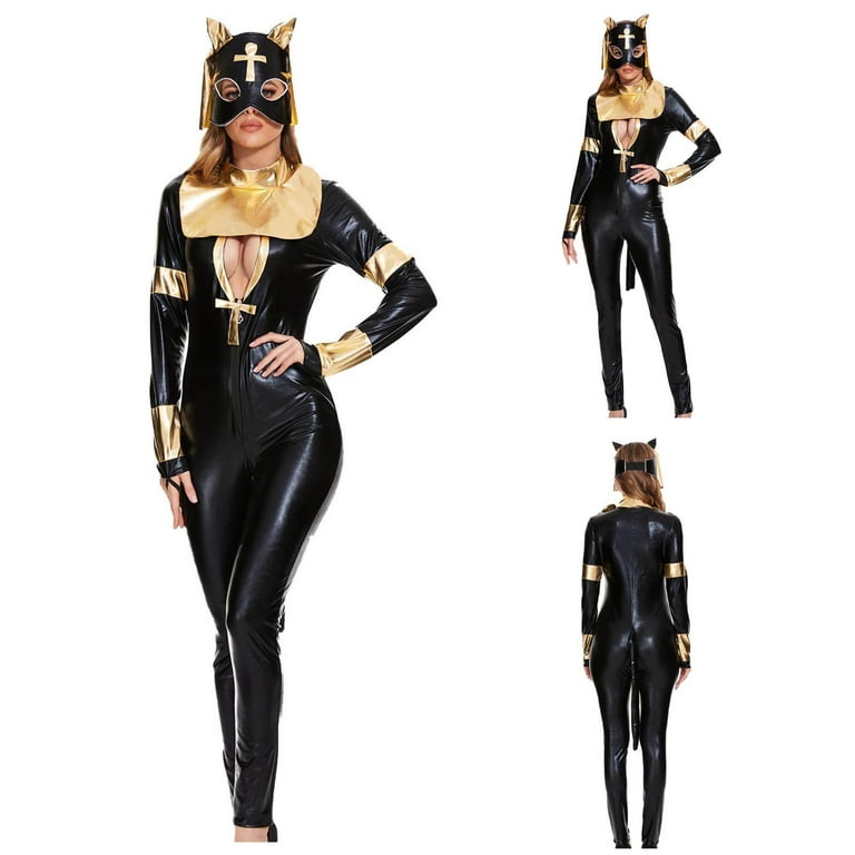 Womens Sexy Black Cat Bodysuit Costume