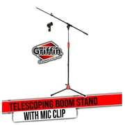 Griffin Microphone Stand with Telescoping Boom and Mic Clip Package - Tripod Quality for Studio, Karaoke, Live Performances, Conferences Portable with Collapsible Legs & Removable Arm