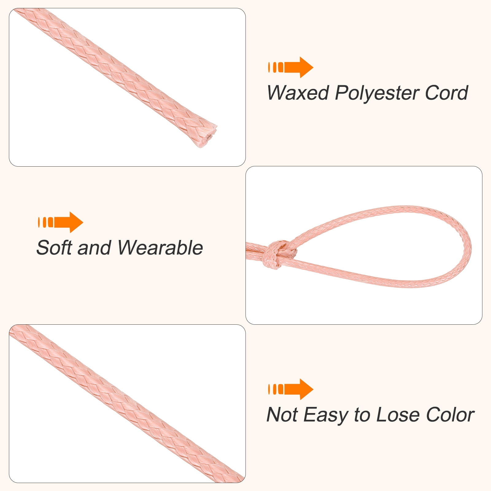 Waxed Cord 2mm Waxed Thread 87 Yard Wax String Leather Cord for Bracelet Making, Necklaces, Beading, Jewelry Making and DIY Crafts(Korean Pink)