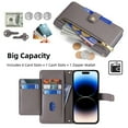 thumbnail image 3 of Zipper Wallet Case for iPhone 16 Pro, Crossbody Purse Cover with Lanyard & Wrist Hand Strap, Premium PU Leather 6 Card Holders Flip Kickstand Shockproof Magnetic Case, Gray, 3 of 8