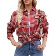 thumbnail image 5 of SHIBEVER Plaid Flannel Shirts for Women Long Sleeve Button Down Shirts Blouses Tops Jacket Boyfriend Shirt Coats Roll Up Fall Clothing, 5 of 6