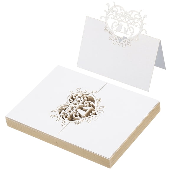 Uxcell 50Pcs Wedding Place Cards, Laser Cut Love Birds Table Place Cards Folded Tent Cards Name Card, White