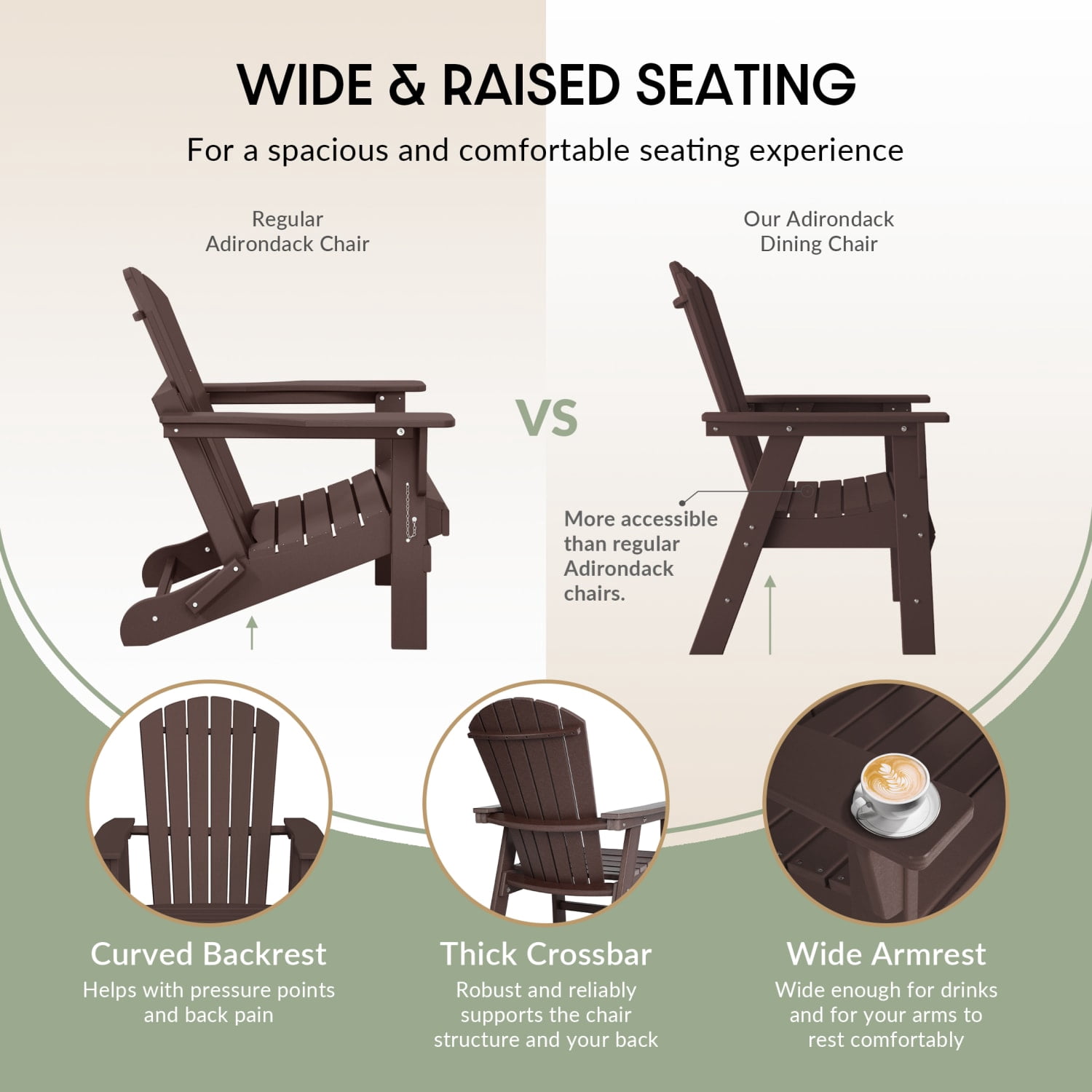 WestinTrends Dylan Outdoor Dining Chair – All-Weather Poly Lumber Adirondack Patio Chair, High Back, 330 lb Capacity, Dark Brown