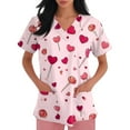 thumbnail image 2 of Black Scrubs Uniforms,Animal Ribbon Print Nurse Tops - Stretchy V-Neck Scrub Shirts with Hidden Pen Pocket - Pink - XXXXXL, 2 of 5