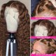 thumbnail image 4 of Peluca frontal de encaje HD rizada marrón de 24 pulgadas para mujeres negras, cabello humano virgen brasileño pre-depilado sin pegamento., 4 of 5