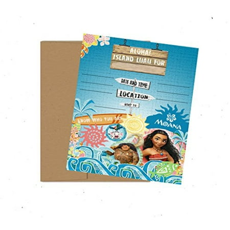 Aloha! Luau Themed Party Supply Invitations - Featuring Moana and Friends