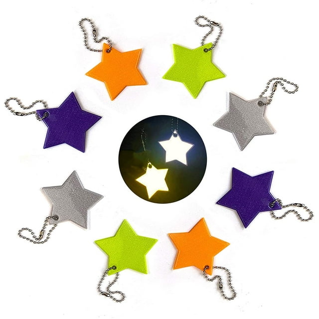 Safety Reflectors 8pcs Super Bright Stars Reflector Pendant for Children's School Bag Bike Cycling Walking Running Backpack Party Hanging Decoration Safety Reflective Gear, Random Color
