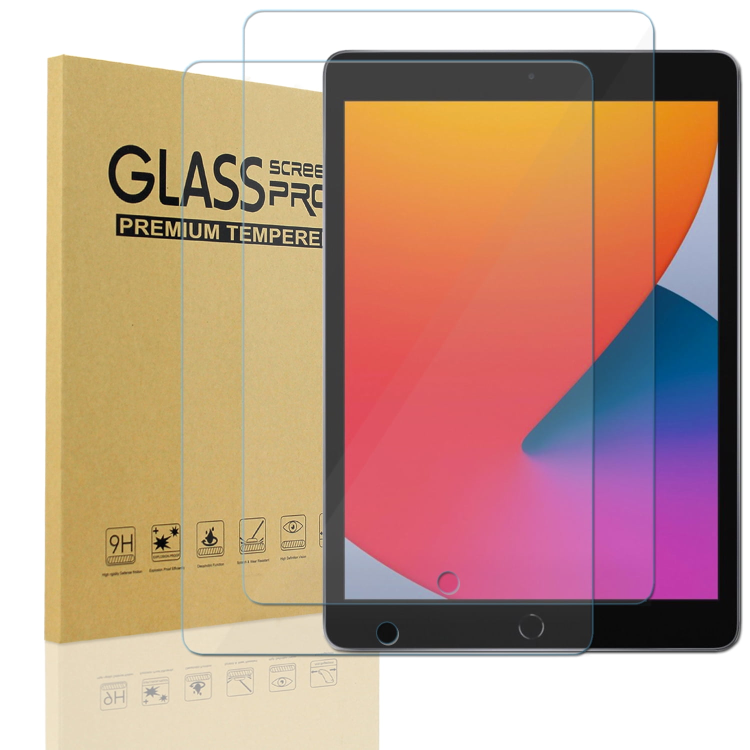 iPad 8th Generation Screen Protector,Tempered Glass for iPad 10.2 Inch 2 Pack iPad 7 2019,iPad 8 2020 