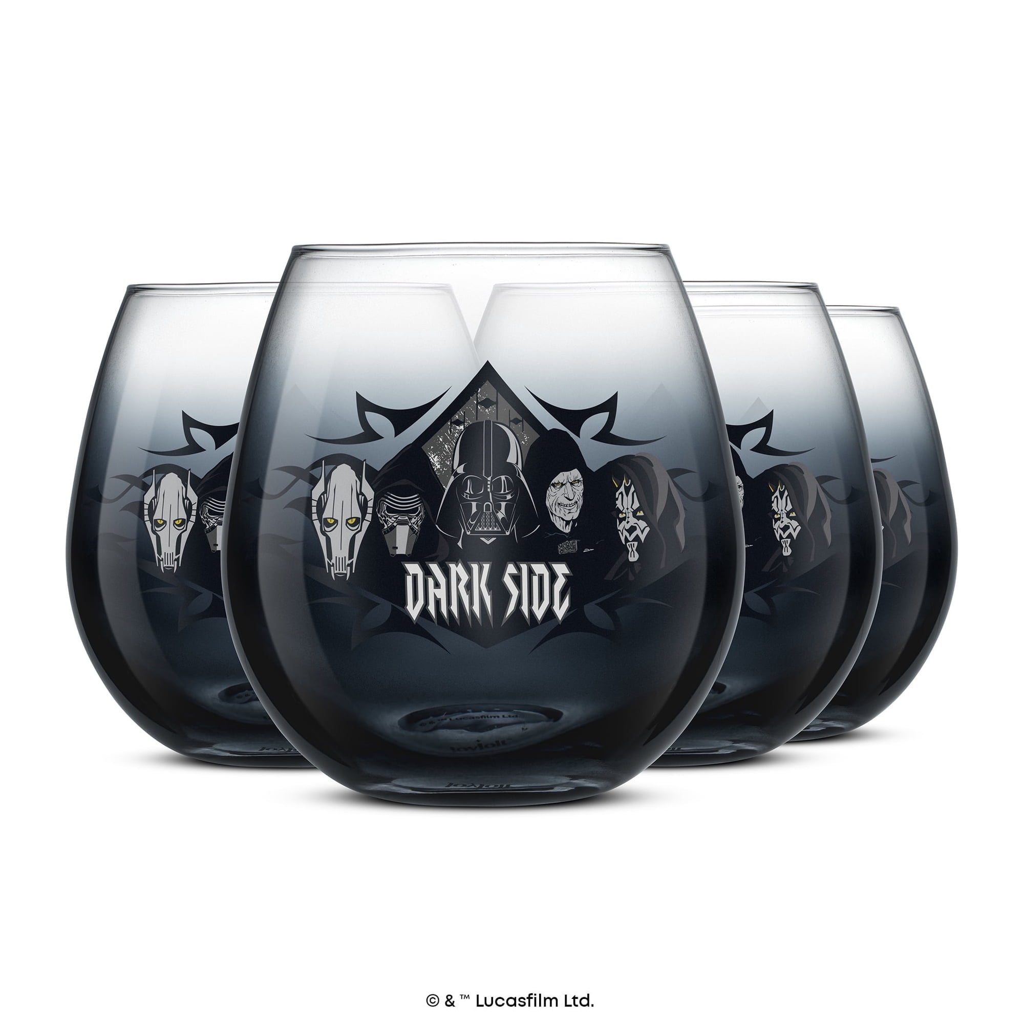 JoyJolt Star Wars Dark Side Stemless Drinking Glasses - 15 oz - Set of 4