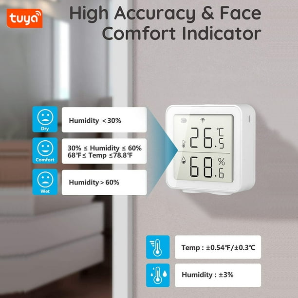 Capteur de température sans Fil Tuya WiFi, Thermomètre hygromètre  Intelligente pour Maison, Capteur D'humidité de