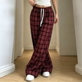 thumbnail image 5 of Edvintorg Wide Leg Pants for Women Elastic Waisted Plaid Trouser Drawstring Loose Casual Pant with Pocket Women's Clothes Wine S-2XL, 5 of 6