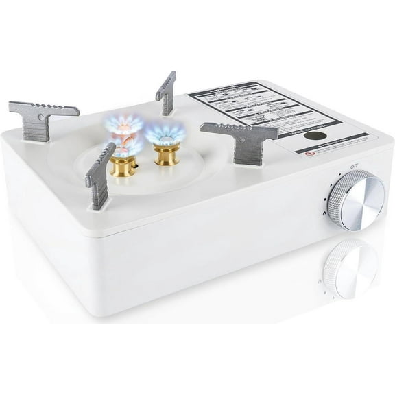 McKay Camping Stove with Carry Case | Extra High Output, Single Burner Butane Stove Hiking & Camping Accessories, Emergency Preparedness Portable Outdoor Camp Stove, Propane Burner 11942 BTUs| White
