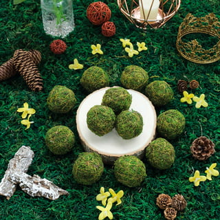 18 Pack Decorative Faux Dried Moss Balls- 6pcs 3.1 Artificial Green Plant  Mossy Globes+ 12pcs 2.2 Handmade Sphere Moss Hanging Balls for Home Garden