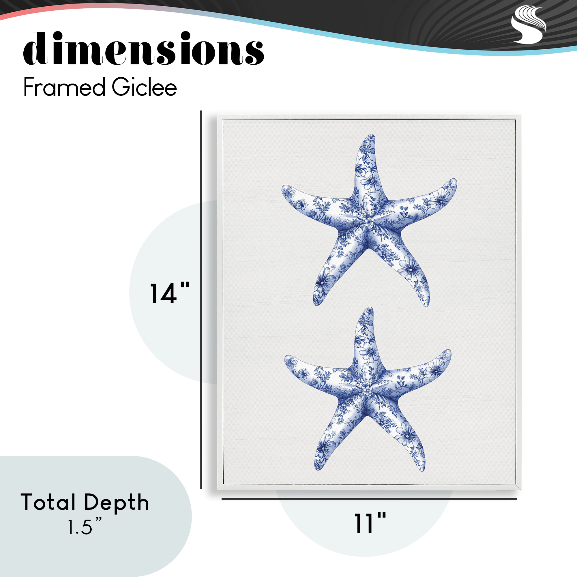 Vintage Toile Starfish White Framed Giclee Art, design by Lettered and Lined