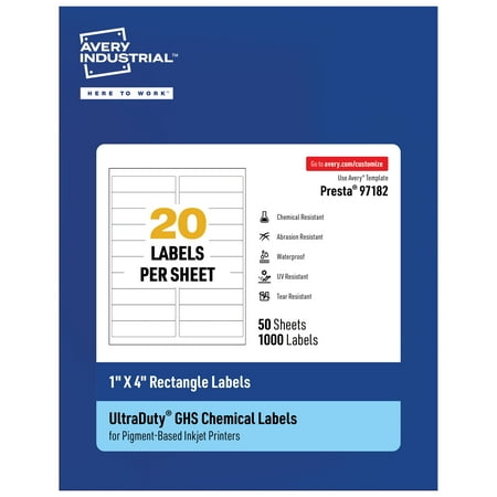UPC: 0194793900811 | Avery UltraDuty GHS Labels  Waterproof  1 X 4 Inch Rectangle Labels  Pack of 1000 White Labels for Use with Pigment Inkjet Printers
