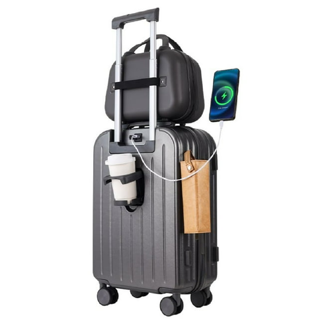 22-inch 55cm Multi-Function ABS+PC Travel Suitcase with 360° Universal Silent Wheels, 3-Digit Combination Lock, USB Port, Folding Cup Holder, Side Hook & Design - Available in Blue, Black, Yellow,
