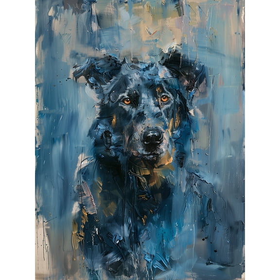 Qisvanset Abstract Blue Dog Canvas Wall Art, 15.75x11.81 Inch, Textured Impasto Painting for Pet Lover, Living Room, Man Cave Decor