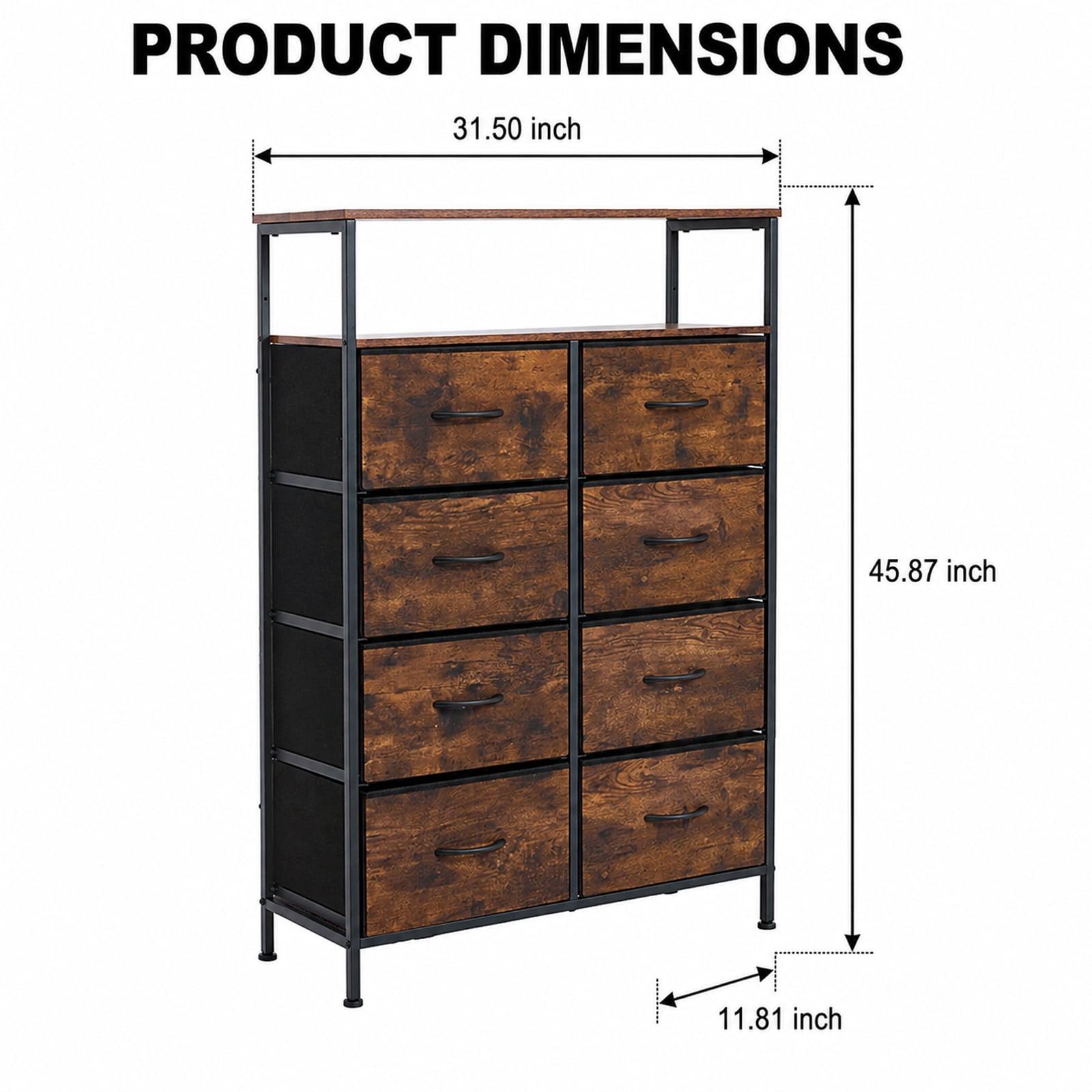 Alvantor 8-Drawer Fabric Dresser with Open Shelf, Chest of Drawers, Steel, MDF, Storage Organizer Unit, Closet, Entryway