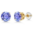 thumbnail image 3 of Gem Stone King 1.80 Ct Round 6MM Blue Tanzanite in 14K Yellow Gold Women Stud Earrings, 3 of 6