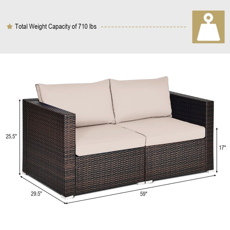 Aimee Lii 2PCS Patio Rattan Sectional Conversation Sofa Set, Outdoor Patio Set, Beige Aimee Lii 2PCS Patio Rattan Sectional Conversation Sofa Set, Outdoor Patio Set, Beige