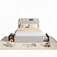 thumbnail image 1 of Full Bed Frame with Storage Headboard & 2 Drawers – Boucle Upholstered Kids Platform Bed | Open Bookcase Headboard | Underbed Drawers (4 Positions) | No Box Spring Needed, 1 of 6