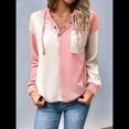 thumbnail image 4 of Sudadera con Capucha para Mujer, Cuello Abotonado, Cordón Ajustable, Sudadera Informal de Larga, Camisetas. Rosa S, 4 of 8