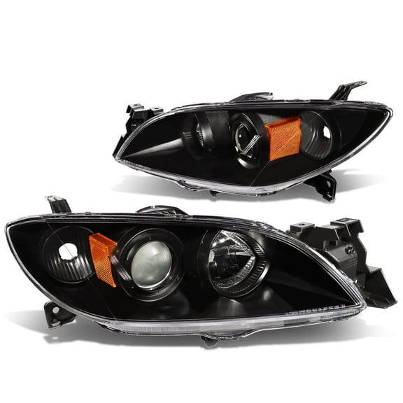 DNA Motoring For 04-09 Mazda 3 Sedan JDM Black Amber Corner Projector Headlight Lamps Pair