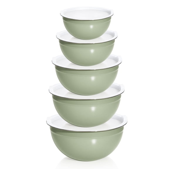 Stainless Steel Mixing Bowls with Lids Set, Laoyebaoho 5 Pack Nesting Mixing Bowl Set, Metal Salad Bowls for Serving Prepping Baking