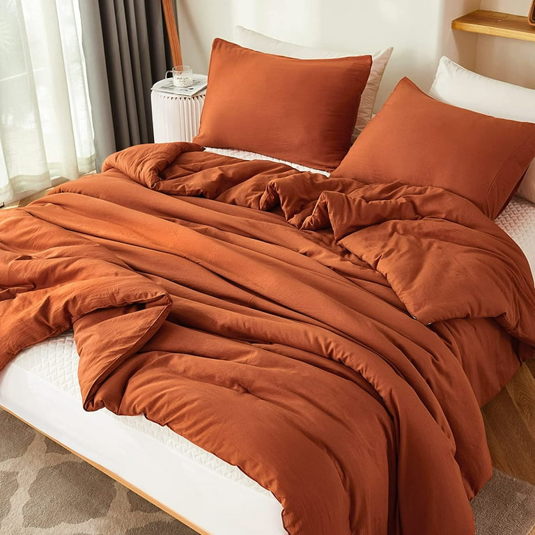 Burnt Orange Queen Size Bed Comforter Set 3 Pieces Terracotta Fall Lightweight Solid Bedding Set Collections All Season Microfiber Down Alternative Comforter 1 Comforter 2 Pillowcases Walmart