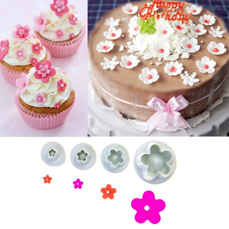 4pcs Plum Flower Fondant Cake Cutter Plunger-Cookie Mold Decorating-Mould-F5X6 