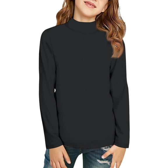 Girls Long Sleeve Shirts Kids Turtleneck Solid Color Turtle Neck Basic Warm T-Shirt,Black 7-8 Years