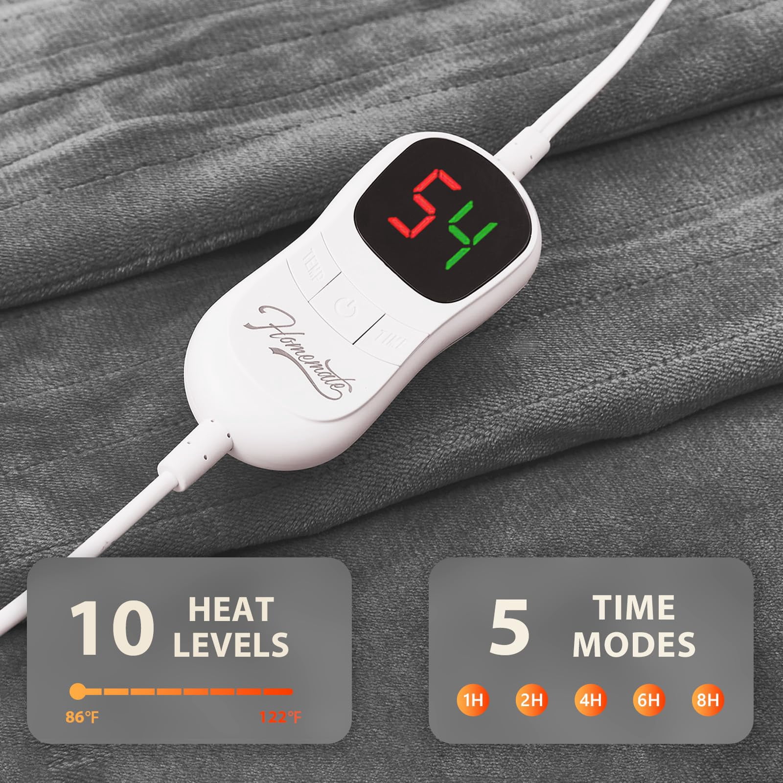 Electric Heated Blanket King Size - 100"x90" Heating Dual Control 1/2/4/6/8 Hours Auto-off 10 Heat Level Over-heat Protection Flannel Sherpa Etl Certification